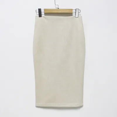 Women Solid Color Suede Bodycon Skirt