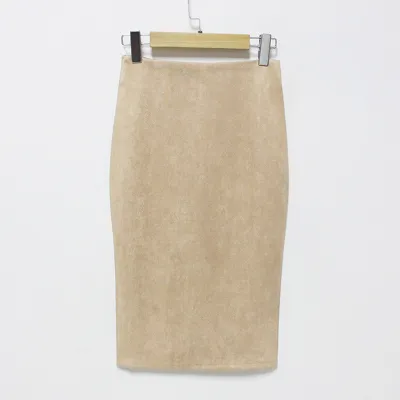 Women Solid Color Suede Bodycon Skirt