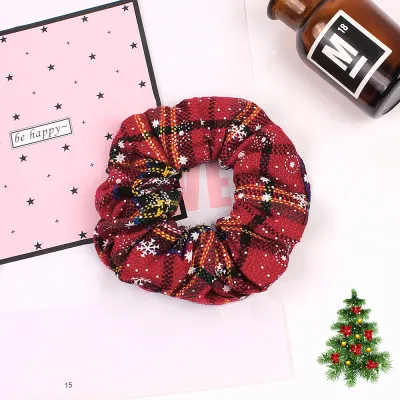 Christmas Plaid Print Elastic Hair Bands for Women Fashion OL Style