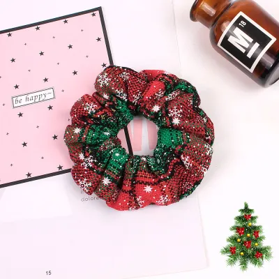 Christmas Plaid Print Elastic Hair Bands for Women Fashion OL Style