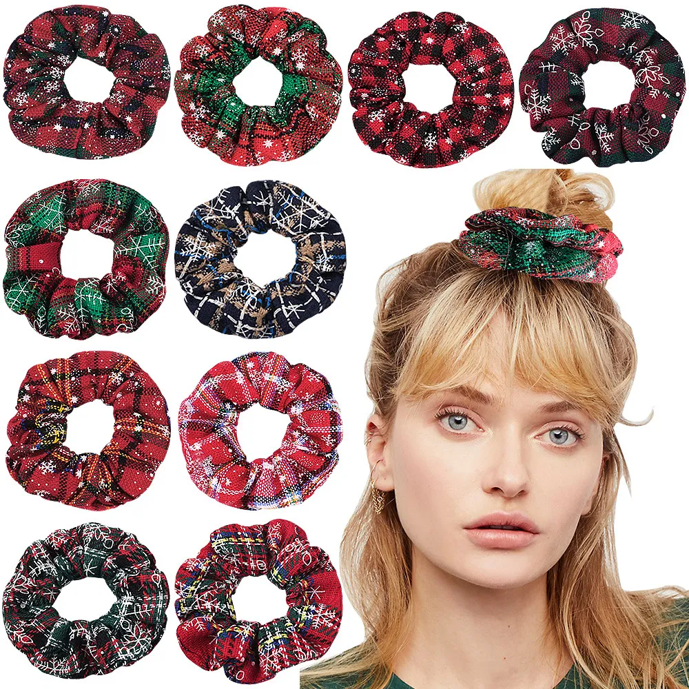 Christmas Plaid Print Elastic Hair Bands for Women Fashion OL Style