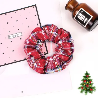 Christmas Plaid Print Elastic Hair Bands for Women Fashion OL Style