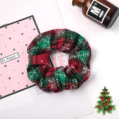 Christmas Plaid Print Elastic Hair Bands for Women Fashion OL Style
