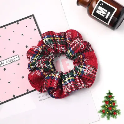 Christmas Plaid Print Elastic Hair Bands for Women Fashion OL Style