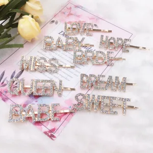 Fashion Letter Rhinestone Decoration Women Alloy Hair Clip