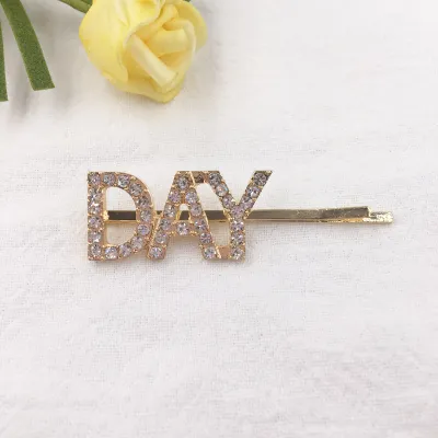 Fashion Letter Rhinestone Decoration Women Alloy Hair Clip