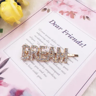 Fashion Letter Rhinestone Decoration Women Alloy Hair Clip