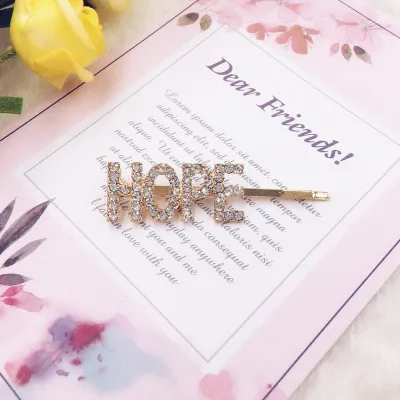 Fashion Letter Rhinestone Decoration Women Alloy Hair Clip