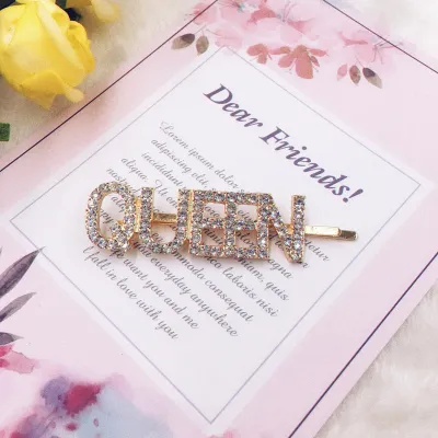 Fashion Letter Rhinestone Decoration Women Alloy Hair Clip