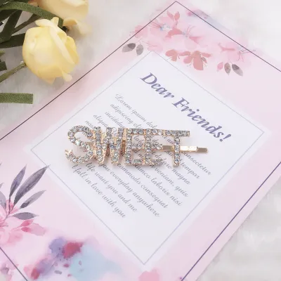 Fashion Letter Rhinestone Decoration Women Alloy Hair Clip