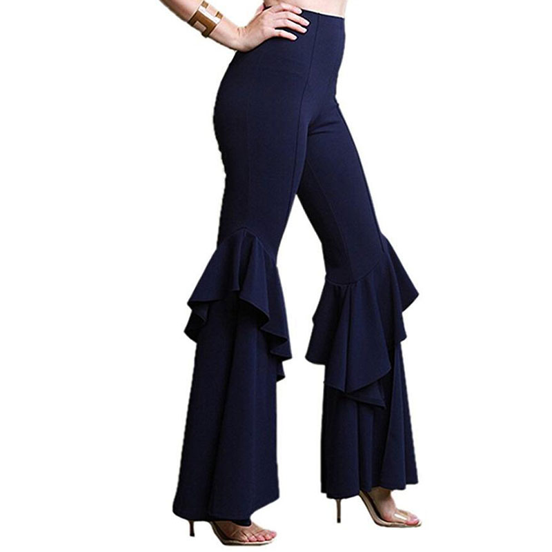 Wholesale S-2XL Trendy Flounce Hem Slim Fit Flare Pants