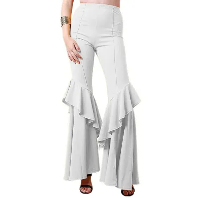 S-2XL Trendy Flounce Hem Slim Fit Flare Pants