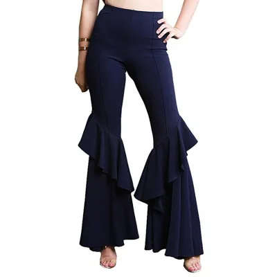 S-2XL Trendy Flounce Hem Slim Fit Flare Pants