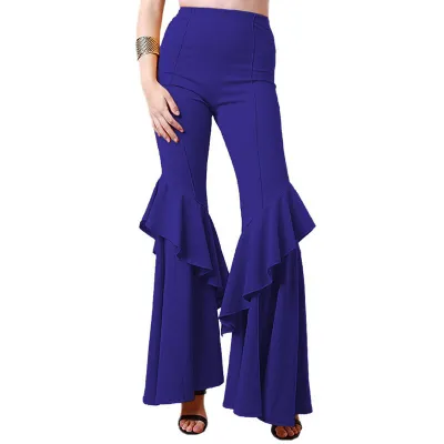 S-2XL Trendy Flounce Hem Slim Fit Flare Pants