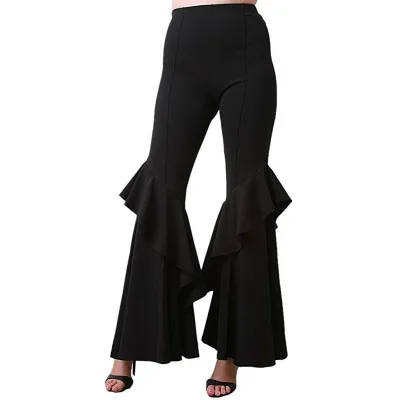 S-2XL Trendy Flounce Hem Slim Fit Flare Pants