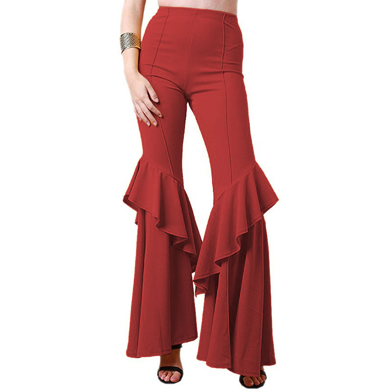 Wholesale S-2XL Trendy Flounce Hem Slim Fit Flare Pants