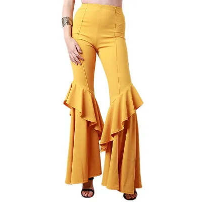S-2XL Trendy Flounce Hem Slim Fit Flare Pants