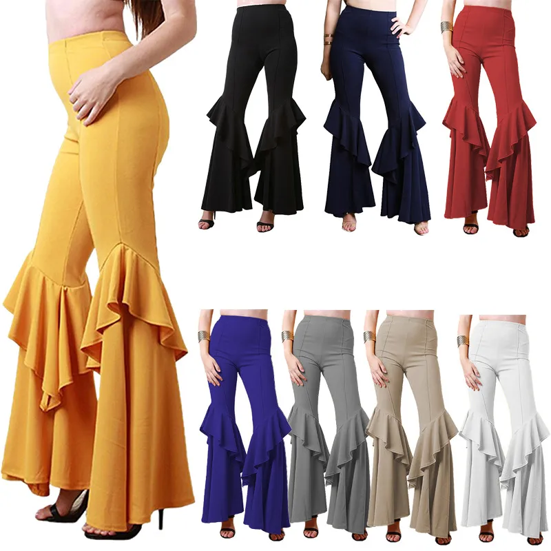 S-2XL Trendy Flounce Hem Slim Fit Flare Pants