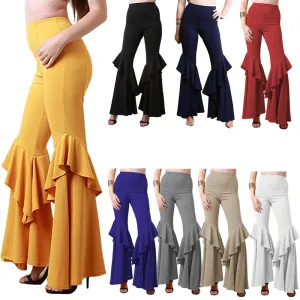 S-2XL Trendy Flounce Hem Slim Fit Flare Pants