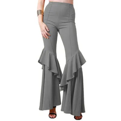 S-2XL Trendy Flounce Hem Slim Fit Flare Pants