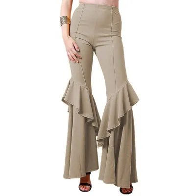 S-2XL Trendy Flounce Hem Slim Fit Flare Pants