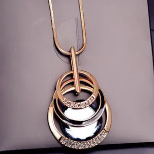 Geometric Pattern Rhinestone Alloy Statement Necklace Bamboo Chain Women
