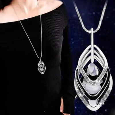 Geometric Pattern Rhinestone Alloy Statement Necklace Bamboo Chain Women