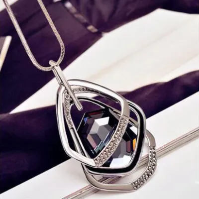 Geometric Pattern Rhinestone Alloy Statement Necklace Bamboo Chain Women