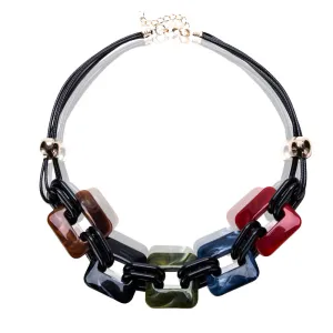 Fashion Retro Leather Cord Statement Necklace Unisex Diamond