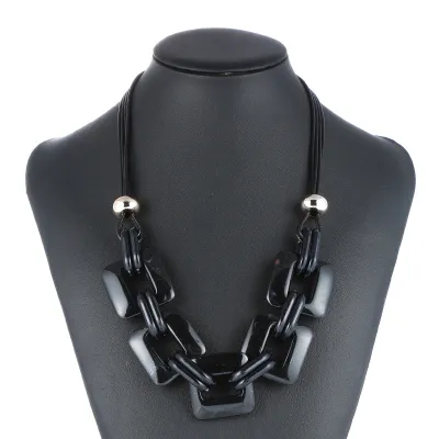 Fashion Retro Leather Cord Statement Necklace Unisex Diamond