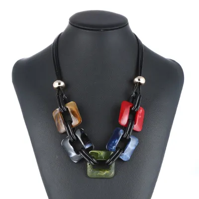 Fashion Retro Leather Cord Statement Necklace Unisex Diamond