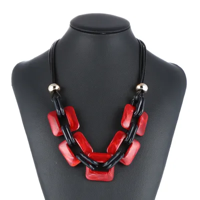Fashion Retro Leather Cord Statement Necklace Unisex Diamond