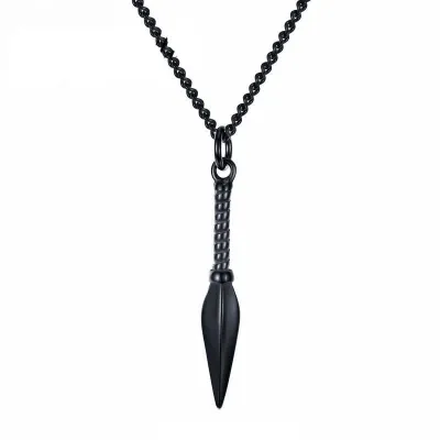 Unique Spearhead Pendant Necklace Unisex Men Horse Whip Chain