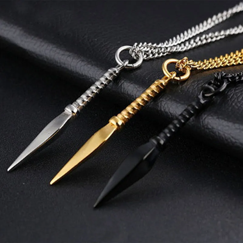 Unique Spearhead Pendant Necklace Unisex Men Horse Whip Chain