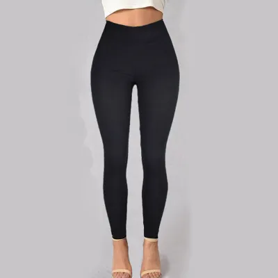 S-3XL Solid Color Casual Leggings Pencil Pants High Waist
