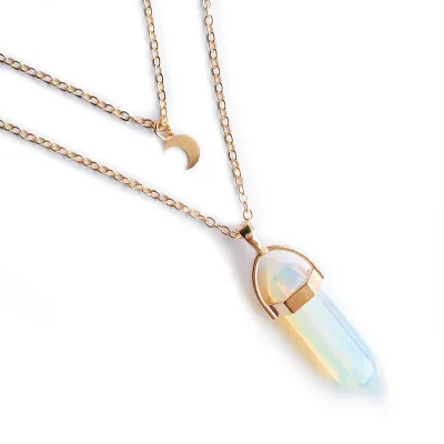 Moon Hexagon Pendant Multilayer Necklace