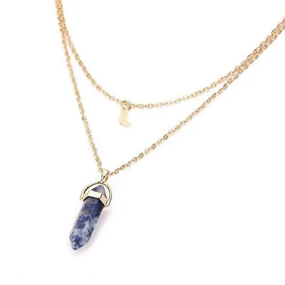 Moon Hexagon Pendant Multilayer Necklace