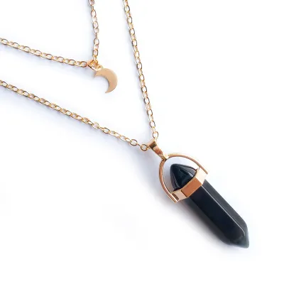 Moon Hexagon Pendant Multilayer Necklace