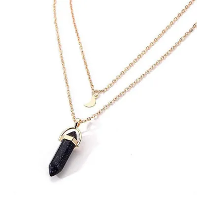 Moon Hexagon Pendant Multilayer Necklace