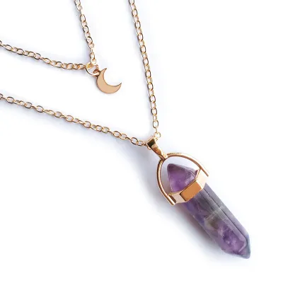 Moon Hexagon Pendant Multilayer Necklace