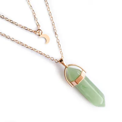 Moon Hexagon Pendant Multilayer Necklace