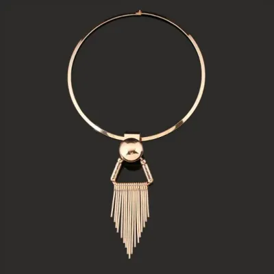 Geometric Circle Tassel Pendant Statement Necklace for Women Alloy Ball Chain