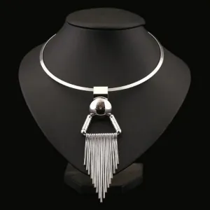 Geometric Circle Tassel Pendant Statement Necklace for Women Alloy Ball Chain
