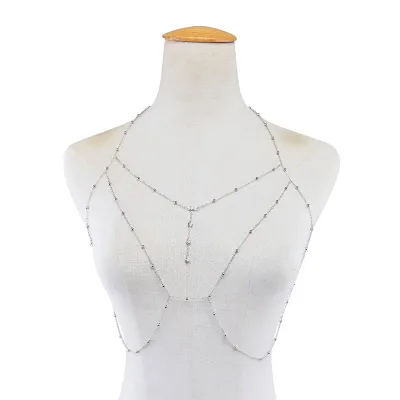 Rhinestone Decor Multilayer Women Sexy Body Jewelry Alloy Snake Chain Geometric Pendant