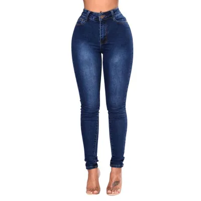 S-2XL Women Slim Fit Pencil Jeans High Waist Street Style