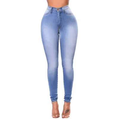 S-2XL Women Slim Fit Pencil Jeans High Waist Street Style