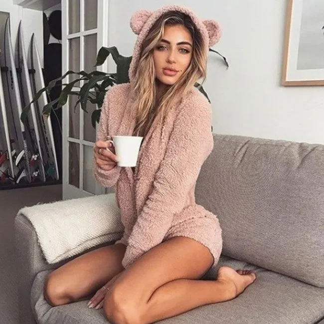 S-5XL Cute Bear Ears Hoodie Warm Long Sleeve Rompers