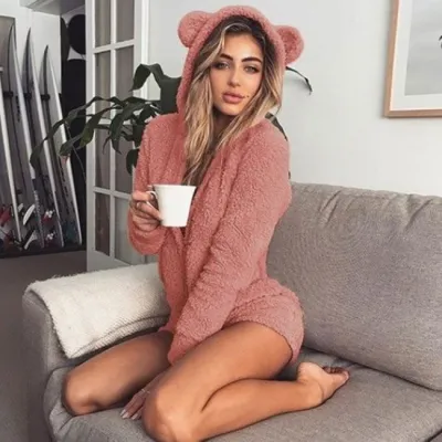 S-5XL Cute Bear Ears Hoodie Warm Long Sleeve Rompers