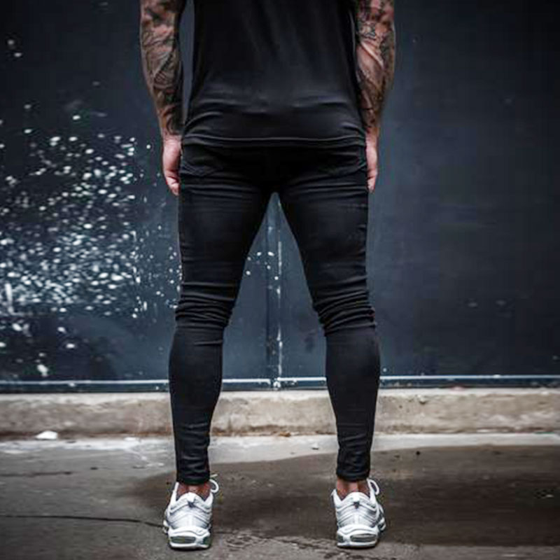 Wholesale S-3XL Men Side Red Stripe Print Pencil Jeans