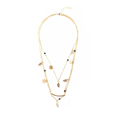 Leaves Sequin Pendant Decor Women Multilayer Necklace